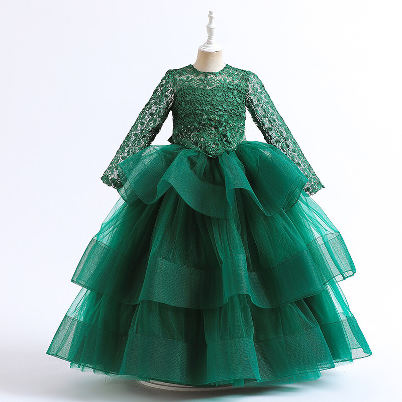 Nouă rochie pentru copii la modă, fete, cu mânecă lungă, paiete, pentru copii, tifon, prințesă, pian, gazdă, rochie de performanță pentru ziua de naștere