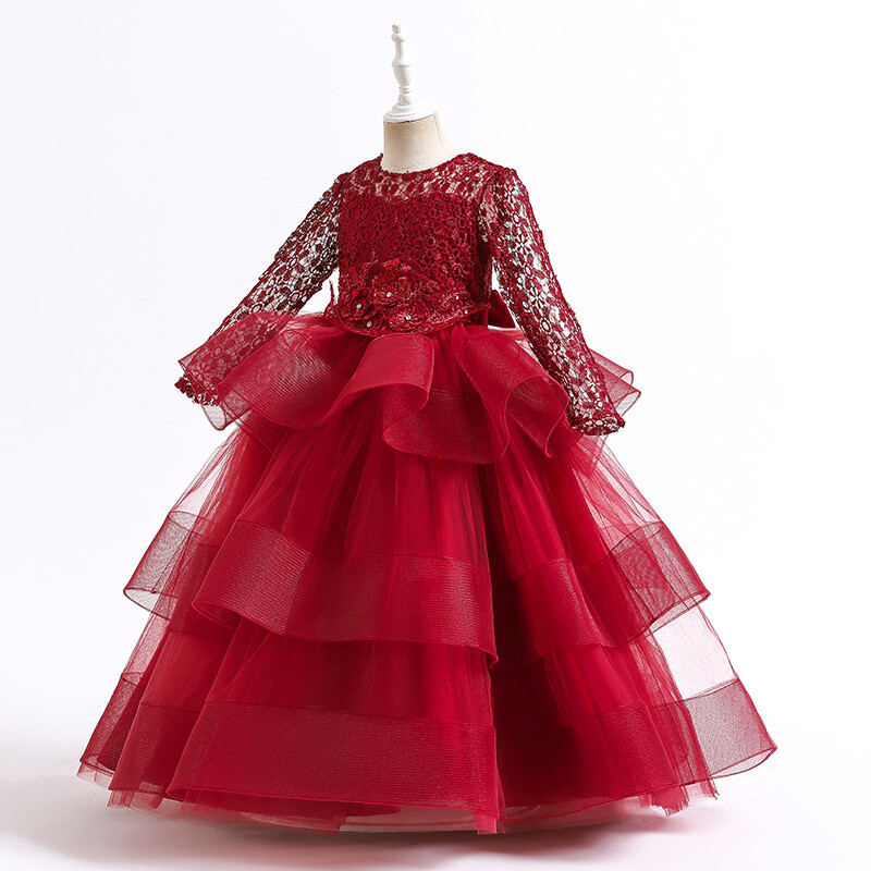 Nouă rochie pentru copii la modă, fete, cu mânecă lungă, paiete, pentru copii, tifon, prințesă, pian, gazdă, rochie de performanță pentru ziua de naștere