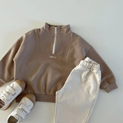 Proljetna 2023. Dječja majica s dugim rukavima Slovo Pamuk Dječaci Djevojčice Jednobojni pulover Dječja ležerna majica s patentnim zatvaračem