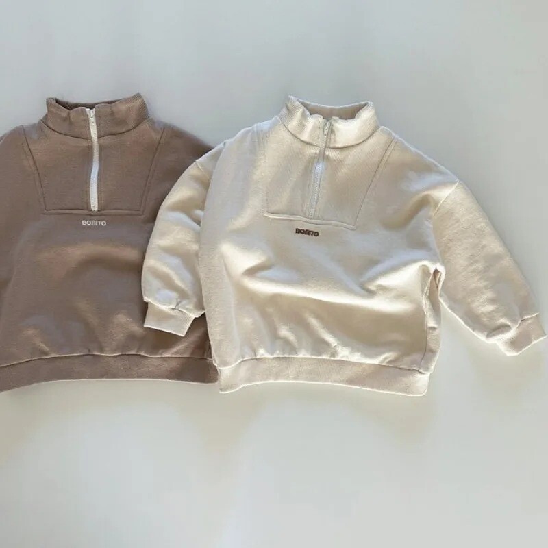 Proljetna 2023. Dječja majica s dugim rukavima Slovo Pamuk Dječaci Djevojčice Jednobojni pulover Dječja ležerna majica s patentnim zatvaračem