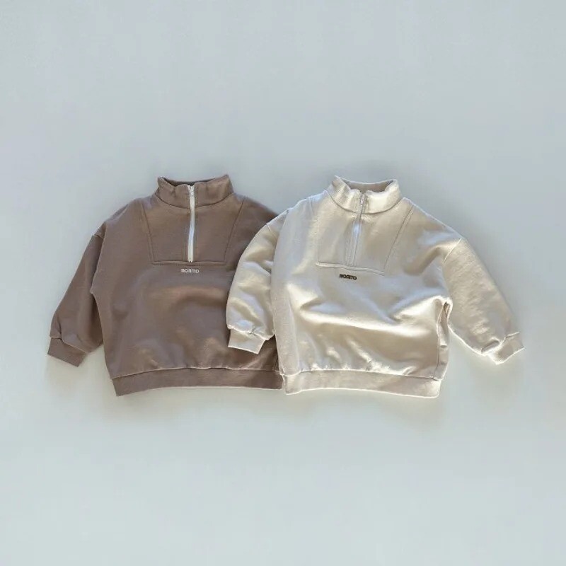 Proljetna 2023. Dječja majica s dugim rukavima Slovo Pamuk Dječaci Djevojčice Jednobojni pulover Dječja ležerna majica s patentnim zatvaračem