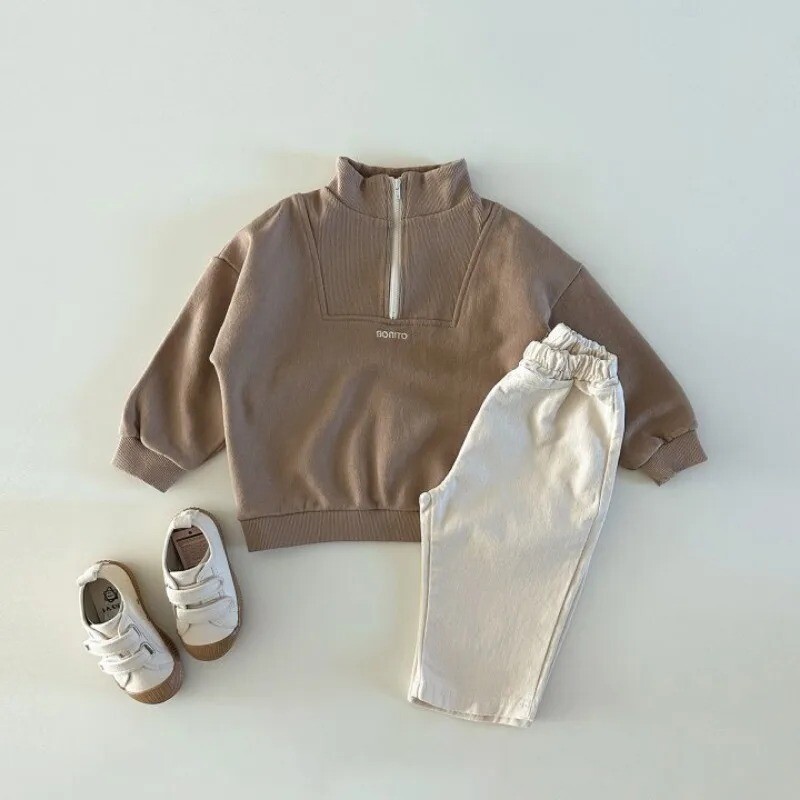 Proljetna 2023. Dječja majica s dugim rukavima Slovo Pamuk Dječaci Djevojčice Jednobojni pulover Dječja ležerna majica s patentnim zatvaračem