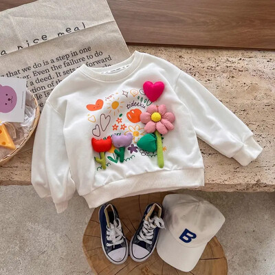 Βρεφικά κοριτσίστικα φούτερ Άνοιξη και Φθινόπωρο 2024 Παιδικό πουλόβερ πουλόβερ Casual Ευέλικτο τρισδιάστατο μπλουζάκι λουλουδιών