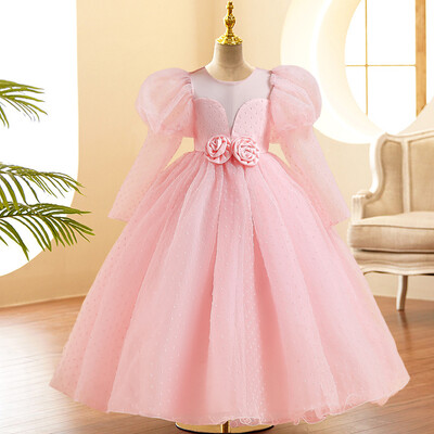 Vasarinė vaikiška vakarėlio suknelė ilgomis rankovėmis mergaitėms Vaikams Kostiumai nėriniuoti princesės suknelės mergaičių vakarėliams geltona suknelė gimtadienio suknele