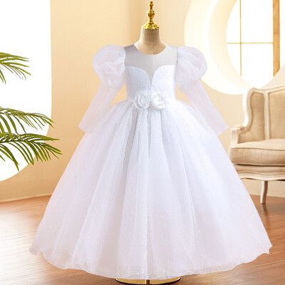 Vasarinė vaikiška vakarėlio suknelė ilgomis rankovėmis mergaitėms Vaikams Kostiumai nėriniuoti princesės suknelės mergaičių vakarėliams geltona suknelė gimtadienio suknele