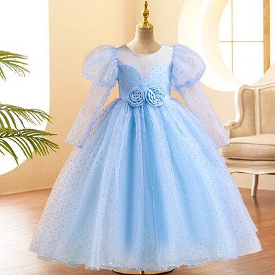 Vasarinė vaikiška vakarėlio suknelė ilgomis rankovėmis mergaitėms Vaikams Kostiumai nėriniuoti princesės suknelės mergaičių vakarėliams geltona suknelė gimtadienio suknele