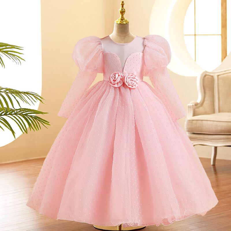 Vasarinė vaikiška vakarėlio suknelė ilgomis rankovėmis mergaitėms Vaikams Kostiumai nėriniuoti princesės suknelės mergaičių vakarėliams geltona suknelė gimtadienio suknele