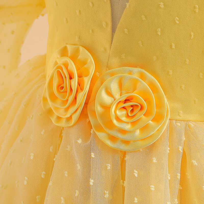 Vasarinė vaikiška vakarėlio suknelė ilgomis rankovėmis mergaitėms Vaikams Kostiumai nėriniuoti princesės suknelės mergaičių vakarėliams geltona suknelė gimtadienio suknele