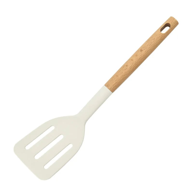 1 db szilikon konyhai edény fa fogantyúval, tárolóval. főzéshez és tálaláshoz a konyhában