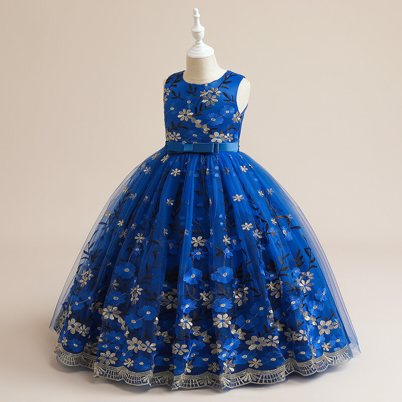 Adolescentă rochii de seară de nuntă formale cu broderie de flori pentru copii, rochie de petrecere pentru domnișoară de onoare pentru fete, costum de naștere pentru copii