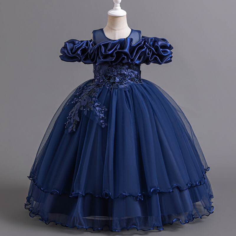 1326 Új, elegáns lány party ruha hosszú esküvői koszorúslány ruha 4-12 éves hálós hímzett ballagási estélyi ruhák