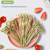 100 τμχ Επιλογές για γραβάτα από μπαμπού Σουβλάκια με κόμπους μπαμπού Επιλογές φαγητού με στριφτές άκρες Πιρούνι φρούτων φαγητού Μπαμπού μπαστούνια Επιλογές κοκτέιλ