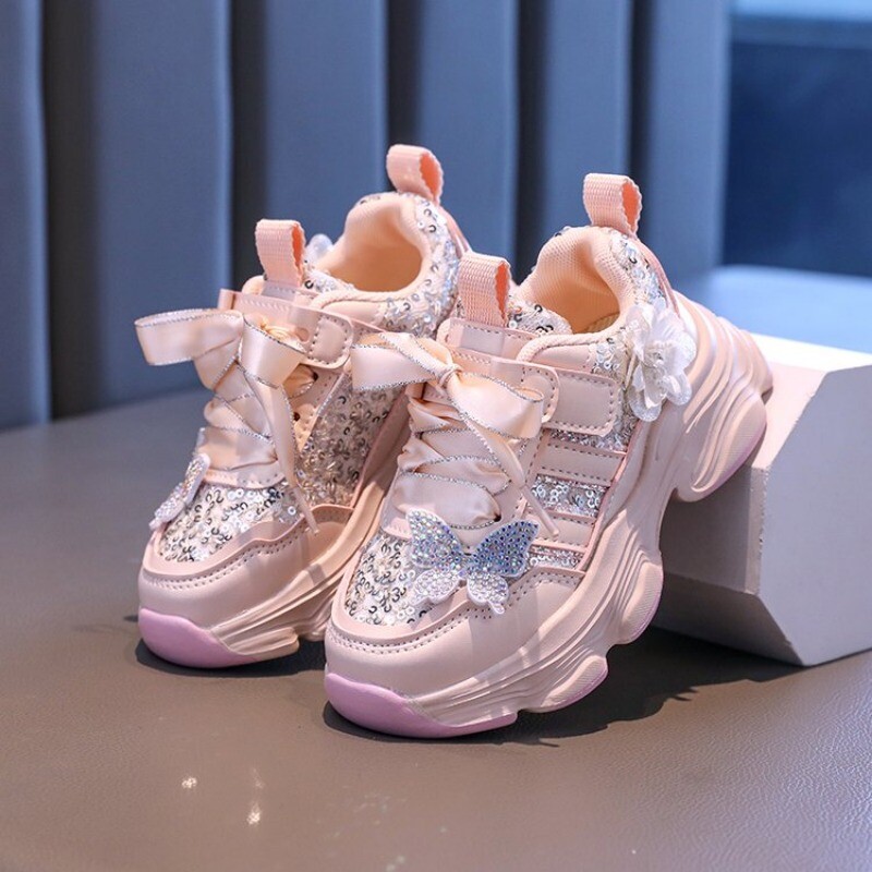 Маратонки за момичета 2024 Детски ежедневни обувки Дизайнерски тенис маратонки с мрежеста платформа 6 до 12 години Детски спортни обувки за момиче