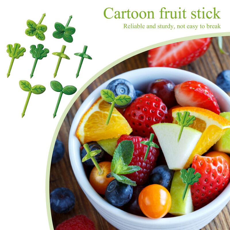 Forks Pick Cartoon Fruit Stick Αξεσουάρ για μεσημεριανό γεύμα 8 Πακέτα πλαστικά μπαστούνια Διακόσμηση για πάρτι σπιτιού Σχήματα φύλλων για παιδιά για σαλάτα σάντουιτς