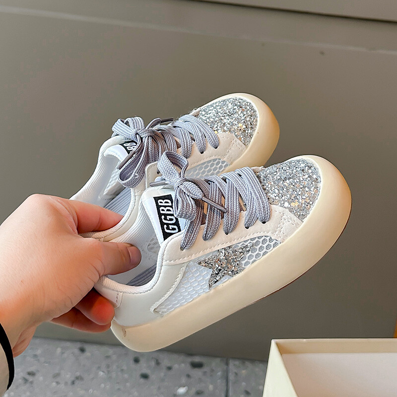 Pavasaris ir ruduo nauja mergaičių blizgučiai žvaigždžių batai Madingi berniukų laisvalaikio sidabriniai batai vaikiški neslystantys sportiniai batai