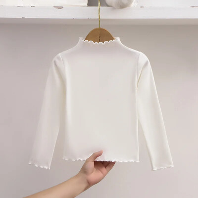 Φθινοπωρινό χειμερινό μακρυμάνικο μπλουζάκι για κορίτσια με βολάν άκρες για παιδιά Απαλά και ζεστά μονόχρωμα παιδικά μπλουζάκια casual ρούχα