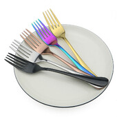 4 bucăți furculiță pentru cină, cu curcubeu colorat, tacâmuri coreene, pentru desert, pentru salată, cu mâner lung, veselă, furculițe, tacâmuri