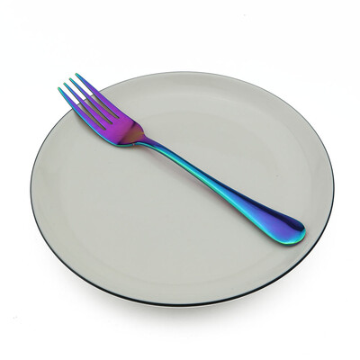 4 bucăți furculiță pentru cină, cu curcubeu colorat, tacâmuri coreene, pentru desert, pentru salată, cu mâner lung, veselă, furculițe, tacâmuri