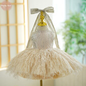 Μόδα μωρό κορίτσι πριγκίπισσα Bling με πούπουλα Φόρεμα για βρέφος νήπιο Παιδικό φιόγκο Vestido πάρτι καλλιτεχνών φόρεμα γενεθλίων 12M-14Y