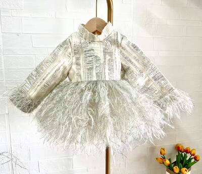 Μόδα μωρό κορίτσι πριγκίπισσα Bling με πούπουλα Φόρεμα για βρέφος νήπιο Παιδικό φιόγκο Vestido πάρτι καλλιτεχνών φόρεμα γενεθλίων 12M-14Y