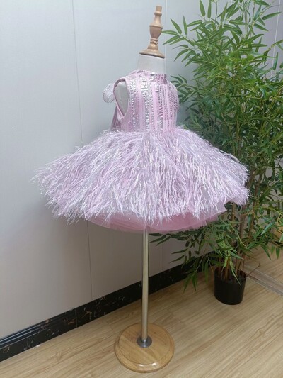 Μόδα μωρό κορίτσι πριγκίπισσα Bling με πούπουλα Φόρεμα για βρέφος νήπιο Παιδικό φιόγκο Vestido πάρτι καλλιτεχνών φόρεμα γενεθλίων 12M-14Y