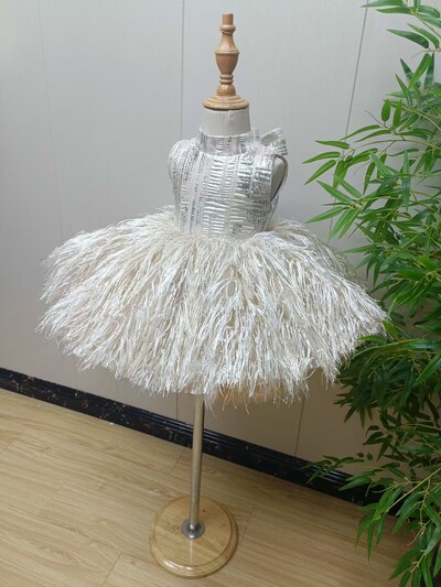 Μόδα μωρό κορίτσι πριγκίπισσα Bling με πούπουλα Φόρεμα για βρέφος νήπιο Παιδικό φιόγκο Vestido πάρτι καλλιτεχνών φόρεμα γενεθλίων 12M-14Y