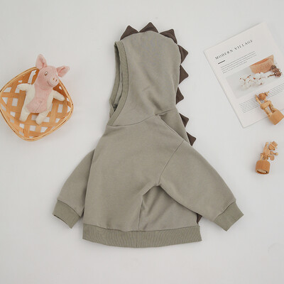 Elegáns aranyos dinoszaurusz kürt kapucnis pulóver gyerekeknek 100% pamut ősz tél új alkalmi fiúk és lányok, bordás kapucnis pulóver