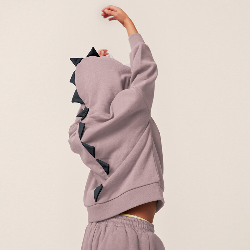 Elegáns aranyos dinoszaurusz kürt kapucnis pulóver gyerekeknek 100% pamut ősz tél új alkalmi fiúk és lányok, bordás kapucnis pulóver