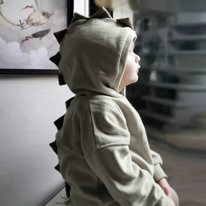 Elegáns aranyos dinoszaurusz kürt kapucnis pulóver gyerekeknek 100% pamut ősz tél új alkalmi fiúk és lányok, bordás kapucnis pulóver