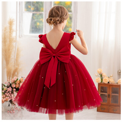 Λευκό τούλι Φόρεμα κοριτσιού λουλούδι Κοστούμια μπάλα Κοστούμι οικοδεσπότη Iittle Princess Birthday Wedding First Communion Gown