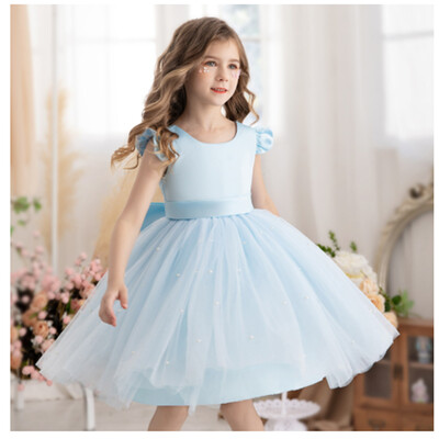 Λευκό τούλι Φόρεμα κοριτσιού λουλούδι Κοστούμια μπάλα Κοστούμι οικοδεσπότη Iittle Princess Birthday Wedding First Communion Gown