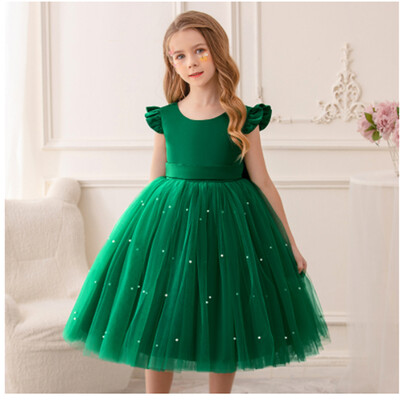 Λευκό τούλι Φόρεμα κοριτσιού λουλούδι Κοστούμια μπάλα Κοστούμι οικοδεσπότη Iittle Princess Birthday Wedding First Communion Gown