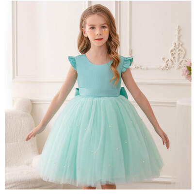 Λευκό τούλι Φόρεμα κοριτσιού λουλούδι Κοστούμια μπάλα Κοστούμι οικοδεσπότη Iittle Princess Birthday Wedding First Communion Gown