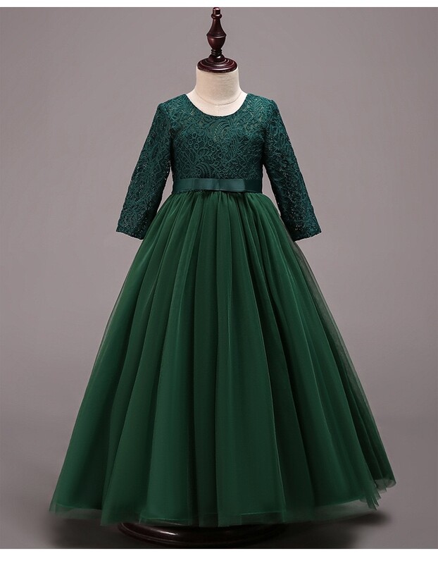 Hosszú ujjú virág menyasszonyi ruha gyermekbuli iskolai viselet hercegnő csipke ruha gyerekruhák babapartihoz HO3126