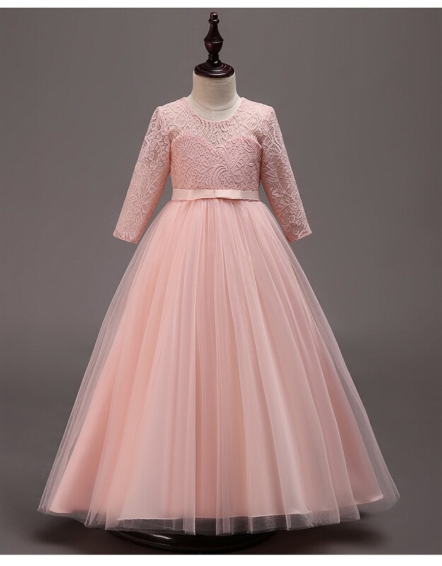 Hosszú ujjú virág menyasszonyi ruha gyermekbuli iskolai viselet hercegnő csipke ruha gyerekruhák babapartihoz HO3126