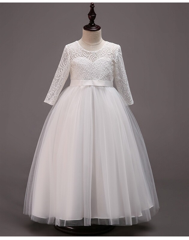 Hosszú ujjú virág menyasszonyi ruha gyermekbuli iskolai viselet hercegnő csipke ruha gyerekruhák babapartihoz HO3126