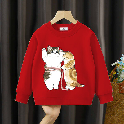 Παιδικά μακρυμάνικα φούτερ Χαριτωμένες γάτες κινουμένων σχεδίων τύπωμα πουλόβερ 2024 Άνοιξη Φθινόπωρο Νέο Anime Animal Kitten Hoodies Boy Girl