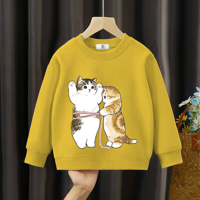 Παιδικά μακρυμάνικα φούτερ Χαριτωμένες γάτες κινουμένων σχεδίων τύπωμα πουλόβερ 2024 Άνοιξη Φθινόπωρο Νέο Anime Animal Kitten Hoodies Boy Girl