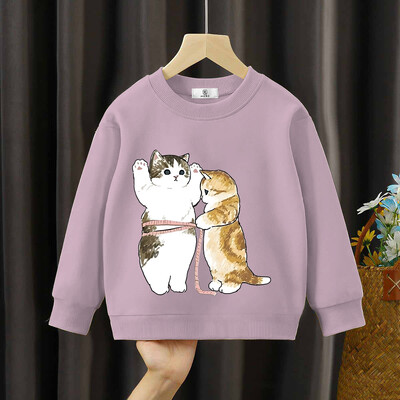 Παιδικά μακρυμάνικα φούτερ Χαριτωμένες γάτες κινουμένων σχεδίων τύπωμα πουλόβερ 2024 Άνοιξη Φθινόπωρο Νέο Anime Animal Kitten Hoodies Boy Girl