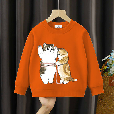Παιδικά μακρυμάνικα φούτερ Χαριτωμένες γάτες κινουμένων σχεδίων τύπωμα πουλόβερ 2024 Άνοιξη Φθινόπωρο Νέο Anime Animal Kitten Hoodies Boy Girl