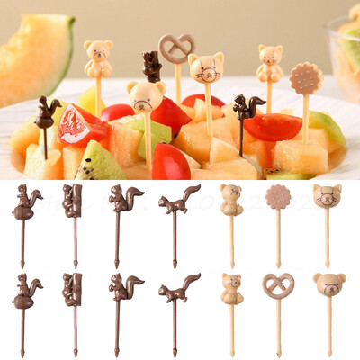 Furculiță de fructe în formă de urs veveriță de desene animate 6/8 buc pentru prânzuri pentru copii mici alegeri decorative pentru mâncare cutie de prânz reutilizabilă set de scobitori