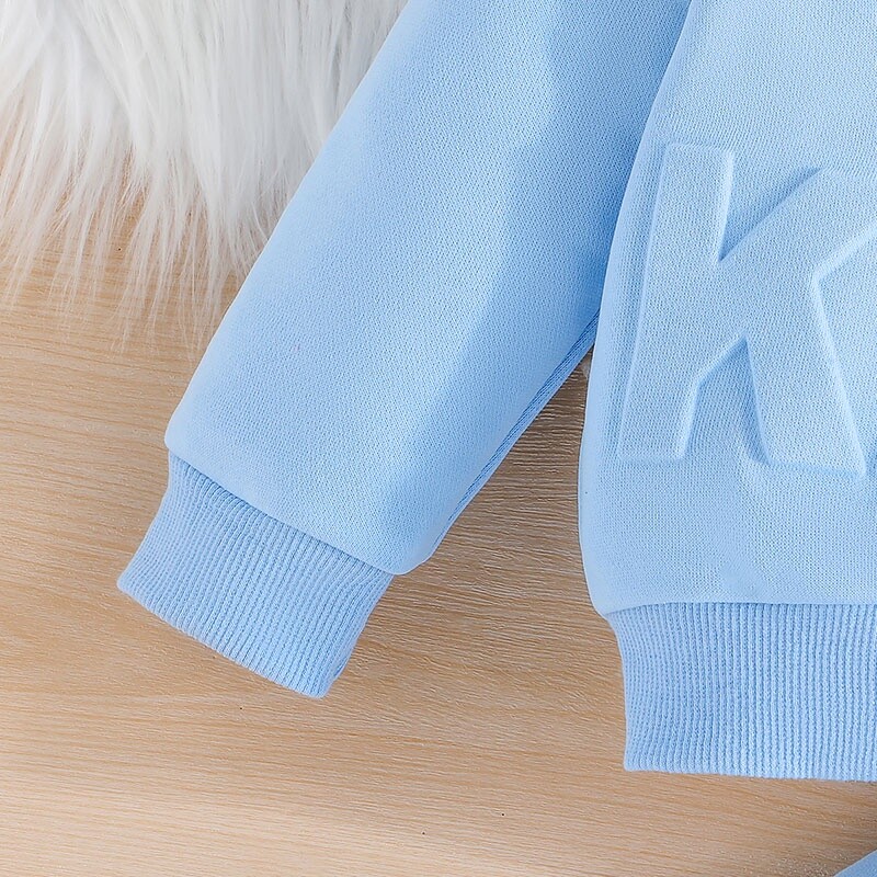 Copii băieți 9 luni-6 ani mânecă lungă drăguț King Letter Tricouri topuri și pantaloni lungi ținută albastră Set de îmbrăcăminte pentru copii mici