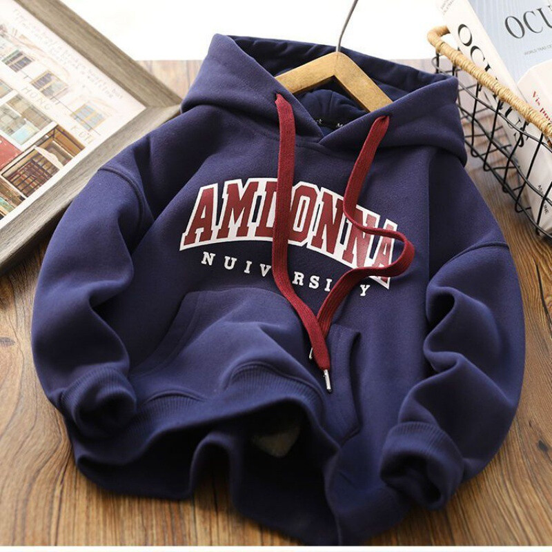 Ζεστό παχύ φούτερ Παιδικά μπλουζάκια φθινοπώρου και χειμώνα για αγόρια Φούτερ με κουκούλα 2023 New Children Prints Letter Casual ρούχα