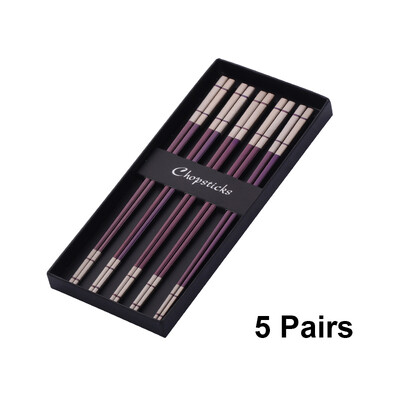 5 Ζεύγη πολυτελείας κινέζικα ξυλάκια από ανοξείδωτο χάλυβα επαναχρησιμοποιήσιμα μπαστούνια σούσι χρυσά ξυλάκια τιτανίου με μεταλλικά μπαστούνια τροφίμων σε κουτί δώρου