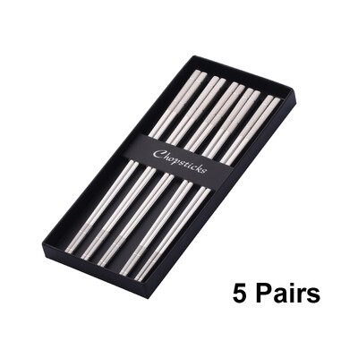 5 Ζεύγη πολυτελείας κινέζικα ξυλάκια από ανοξείδωτο χάλυβα επαναχρησιμοποιήσιμα μπαστούνια σούσι χρυσά ξυλάκια τιτανίου με μεταλλικά μπαστούνια τροφίμων σε κουτί δώρου