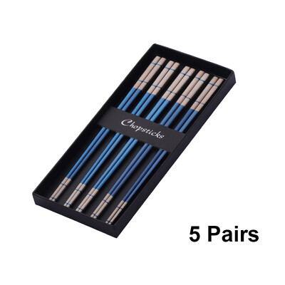 5 Ζεύγη πολυτελείας κινέζικα ξυλάκια από ανοξείδωτο χάλυβα επαναχρησιμοποιήσιμα μπαστούνια σούσι χρυσά ξυλάκια τιτανίου με μεταλλικά μπαστούνια τροφίμων σε κουτί δώρου