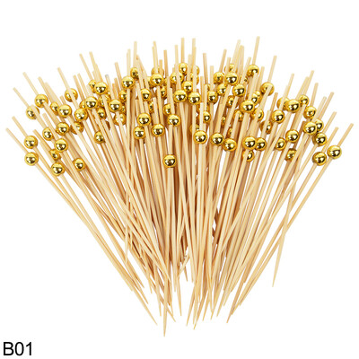 100 buc Marge auriu argintiu Salata de fructe din bambus Bastoane de gustare Decor Cocktail Bufet Scobitori Frigarui Nunta Accesorii pentru petrecerea de nastere