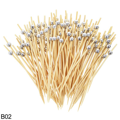 100 buc Marge auriu argintiu Salata de fructe din bambus Bastoane de gustare Decor Cocktail Bufet Scobitori Frigarui Nunta Accesorii pentru petrecerea de nastere