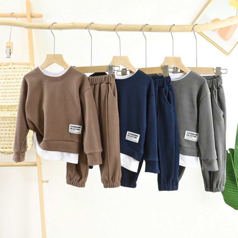 Klasična gumena vafla majica dugih rukava Kompleti hlača ZA Djecu Dječake Djevojčice Ležerne jesenske pamučne mekane hlače Odijela za djecu
