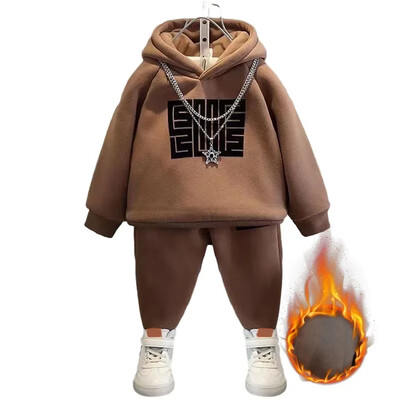 Παιδικά Winter Plus Velvet Ζεστά Μπλουζάκια + Παντελόνι 2τμχ Σετ Αγόρια Κορίτσια Βαμβακερά Φούτερ Αθλητικά Casual Ρούχα 3-12Y